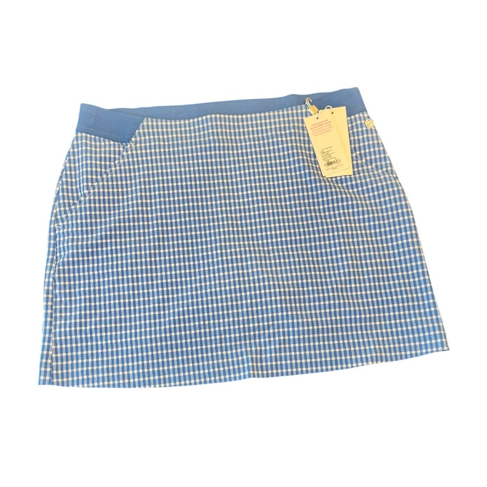 NWT Lilly Pulitzer Luxletic Aona Skort UPF 50+ Morelle‎ Blue Gingham Size 12